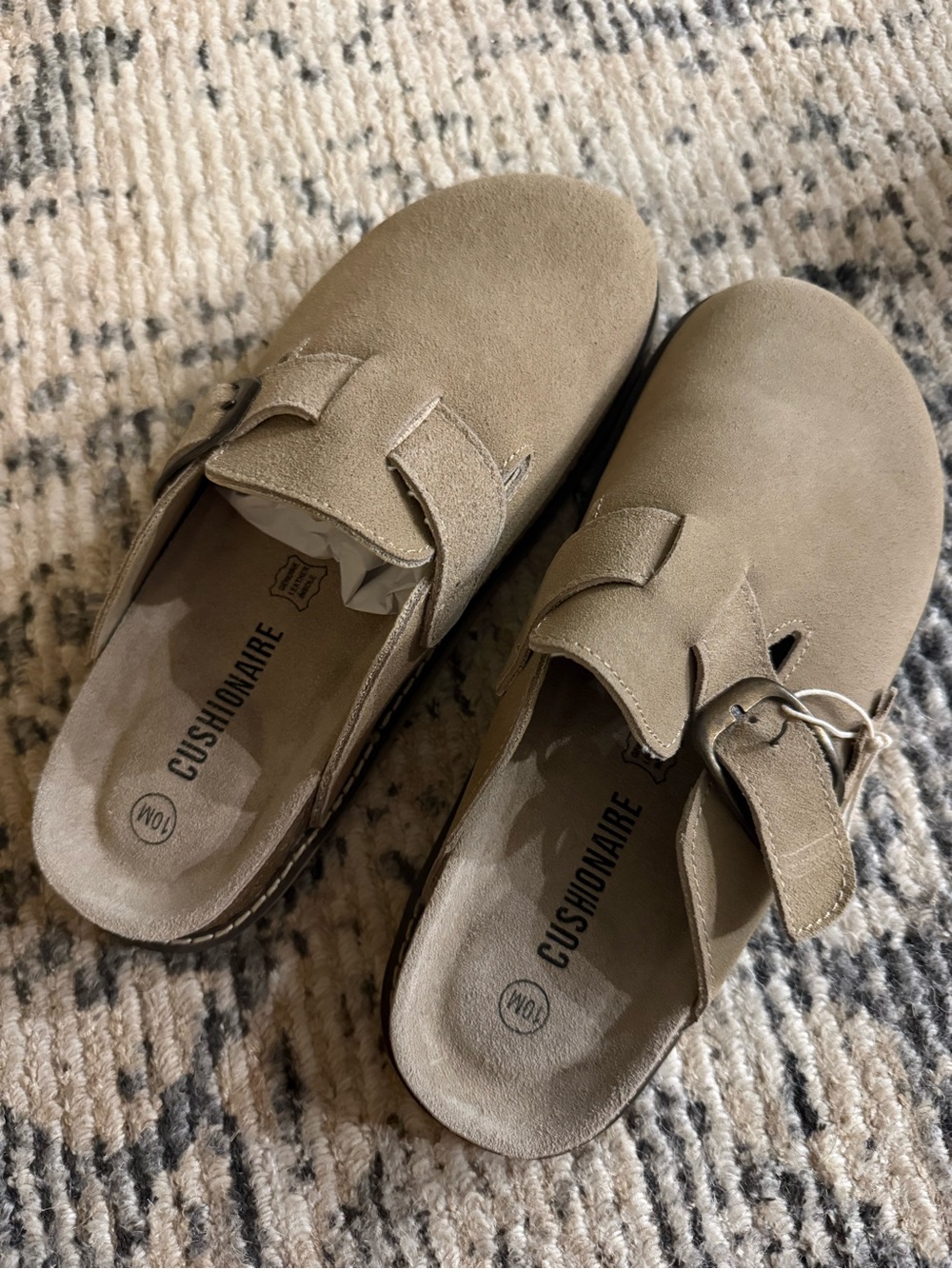 Cushionaire Taupe Suede Slip-On Mules with Buckle